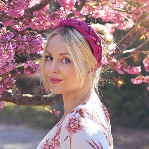 Fuchsia Pink Braided Headband Pink Birdcage Veil Facinator Silk Abaca Headband image 1