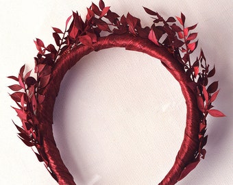 Rustic Headband.  Burgundy red headband made with dried flowers, perfect for fall weddings.