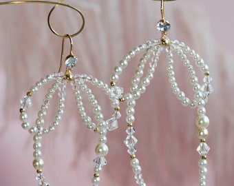 Bow Earrings with Pearls and Crystals - Bridal Bow Earrings