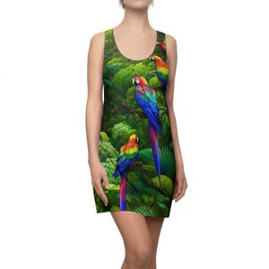 Robe dos nageur pour femme avec imprimé jungle perroquet tropical