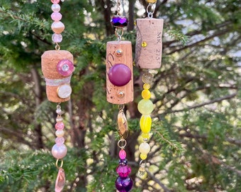 Wine Cork Ornaments, Set of 3, Sun Catchers, Upcycled Garden Decorations, Home Decor, Window Charms, Hanging Bead Pendants, Wine Lover Gift