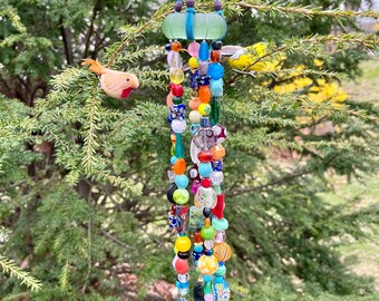 Colorful Bead Wind Chime, Hippie Boho Mobile, Sun Catcher, Hanging Garden Decoration, Outdoor Yard Art, Bead Strands, Home Decor, Gift Ideas