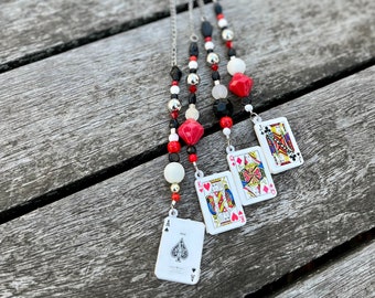 Playing Card Ornament, Casino Night Decor, Poker Las Vegas Theme, Bead Wall Hanging, Outdoor Decoration, Card Player Gift, Upcycled Vintage