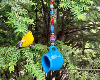 Blue Mini Pitcher Ornament, Upcycled Ceramic Creamer, Window Pendant, Mirror Charm, Hanging Garden Decor, Sun Catcher, Kitchen Decoration