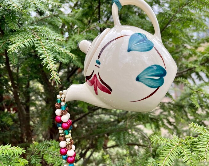 Upcycled Tea Pot Garden Decoration, Hanging Kitchen Decor, Tea Pot Mobile, Pot With Pouring