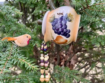 Hanging Garden Decoration, Pot Pouring Beads, Upcycled Vintage Creamer, Fruit Kitchen Decor, Tea Pot Art, Window Charm, Mother’s Day Gifts