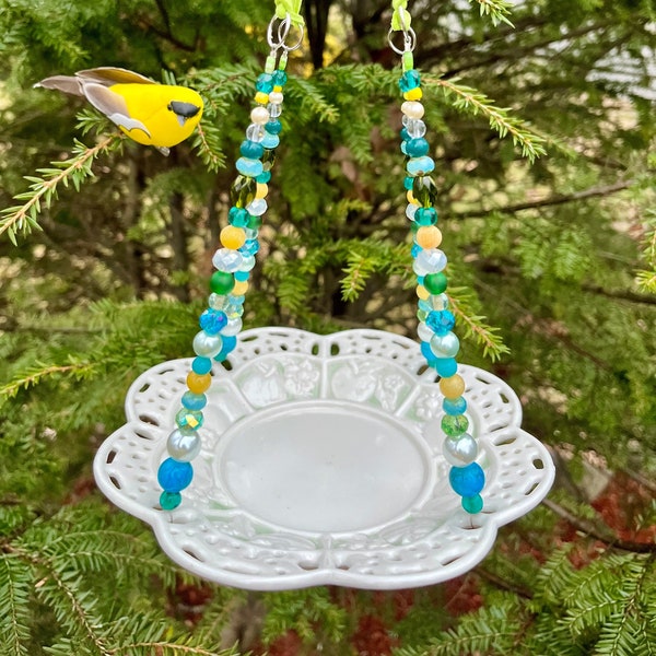 Ceramic Dish Bird Feeder, Hanging Garden Decoration, Upcycled Vintage Plate, Avon Dish, Plant Holder,  Potpourri Dish, Mother's Day Gifts