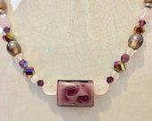Purple Pink Bead Necklace, Crystal Gold Necklace, 20 Inch Necklace, Chunky Repurposed Jewelry, Upcycled Statement Necklace, Gifts for Women