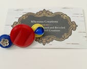 Red Blue Yellow Vintage Button Pin, Upcycled Button Jewelry, Brooch, Repurposed Button Craft, Coat Lapel Pin, Hat Scarf Pin, Gift for Women