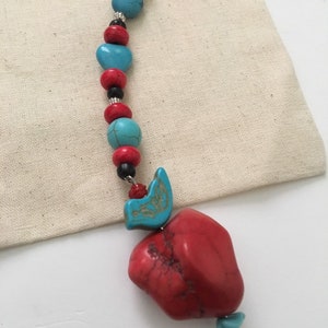 Red Turquoise Bird Ornament: Southwestern Car Mirror Charm, Hanging Bead Accent
