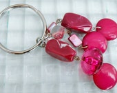 Bright Pink Chunky Bead Silver Keychain, Beaded Cluster Charm Key Ring, Recycled Jewelry, Gift for Her, Beaded Handbag Charm, Teacher Gift