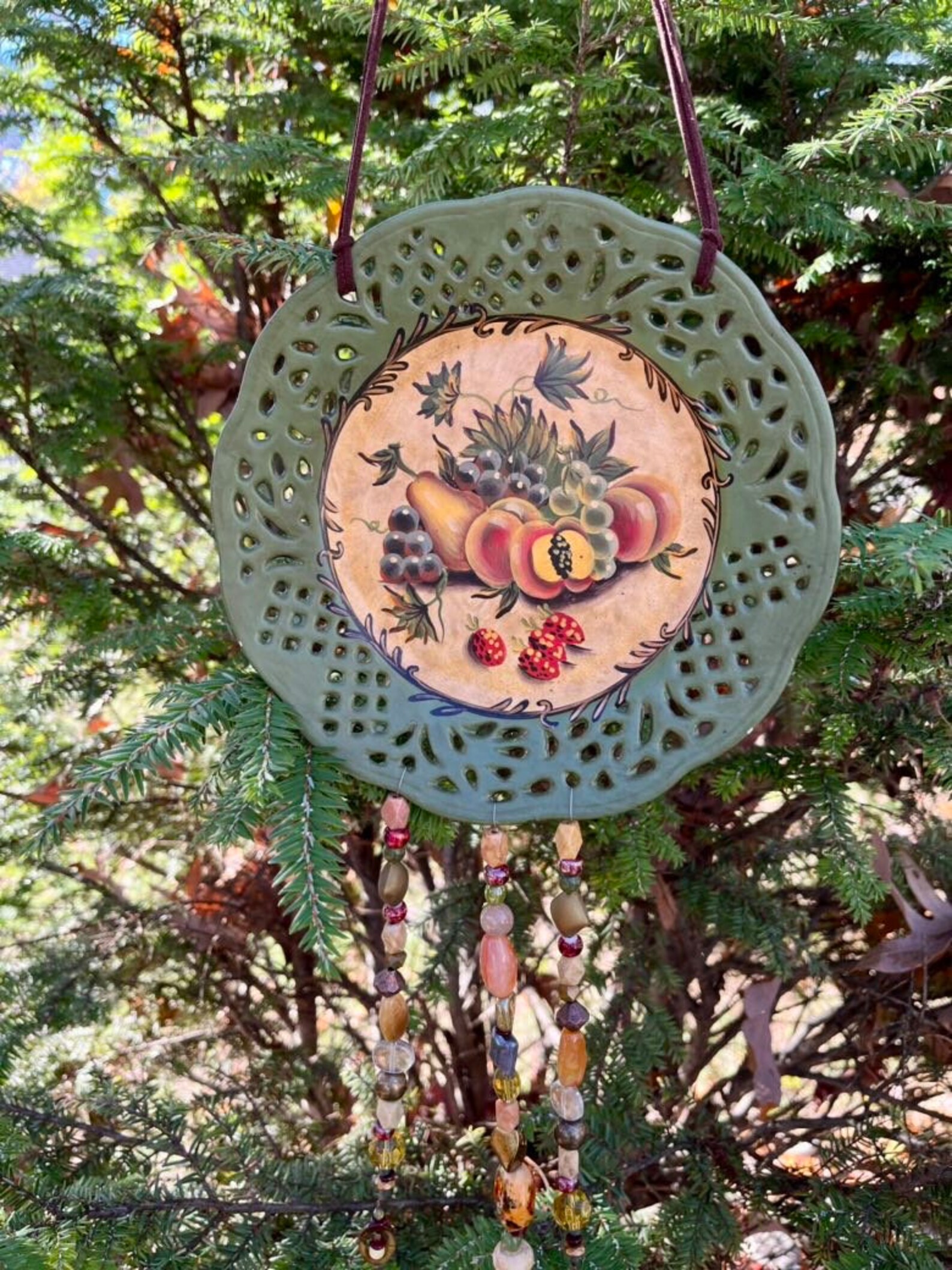Upcycled Plate Wall Hanging Decorative Fruit Plate Hanging Etsy