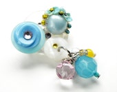 Blue White Yellow Pin, Vintage Button Pin, Pastel Floral Pin, Button Jewelry, Brooch, Assemblage Pin, Crystal Pin, Flower Pin, Gift Idea Her