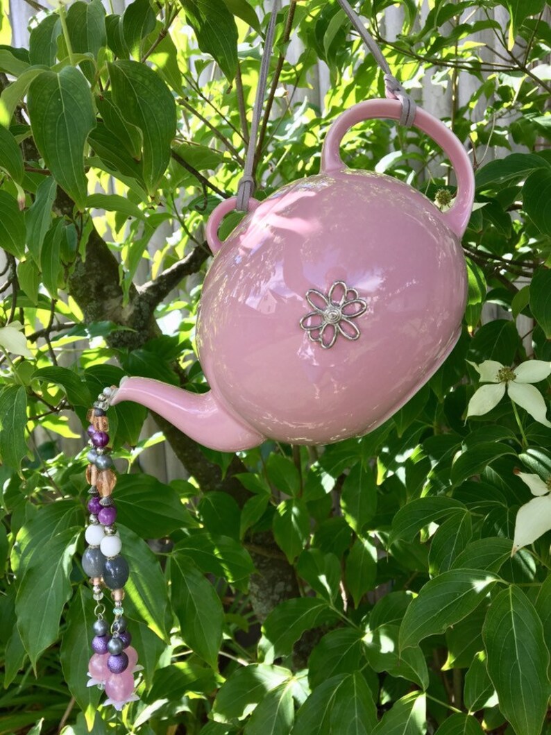 Pink Tea Pot Mobile Hanging Tea Pot Art Outdoor Wind Chimes Etsy