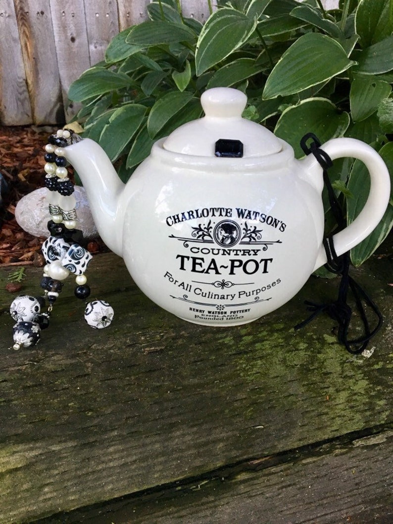 Black White Tea Pot Kitchen Decoration Garden Tea Pot Etsy