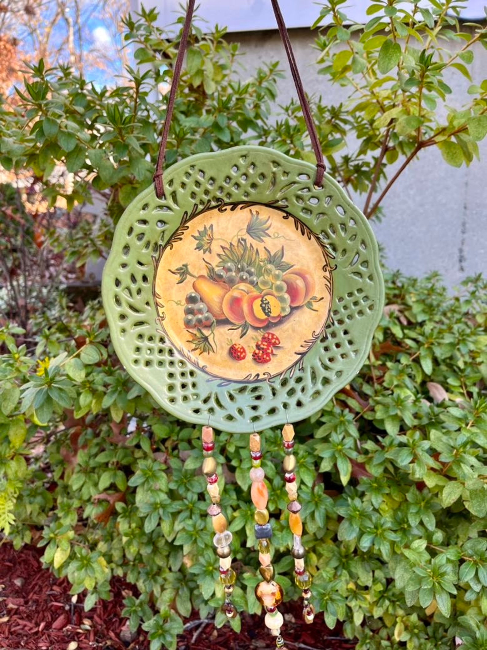 Upcycled Plate Wall Hanging Decorative Fruit Plate Hanging Etsy