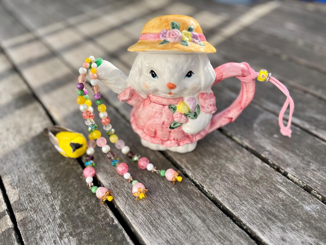Upcycled Vintage White Rabbit Tea Pot, Easter Bunny Decoration, Hanging ...