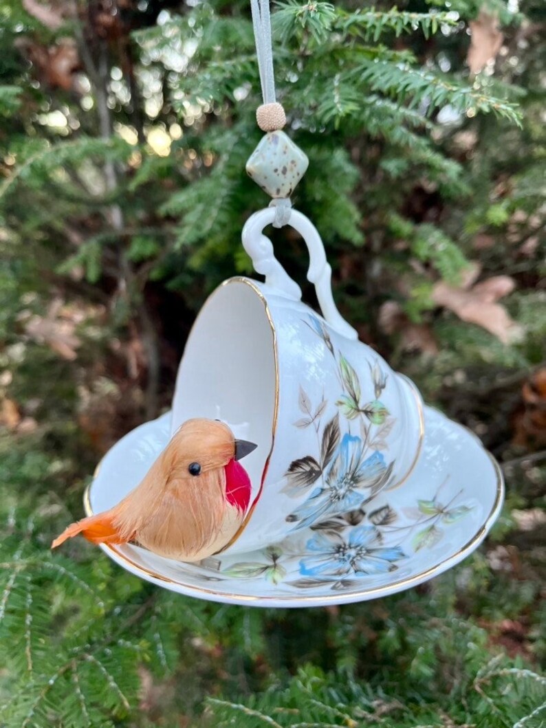 Vintage Tea Cup Bird Feeder Outdoor Bird Feeder Upcycled Etsy