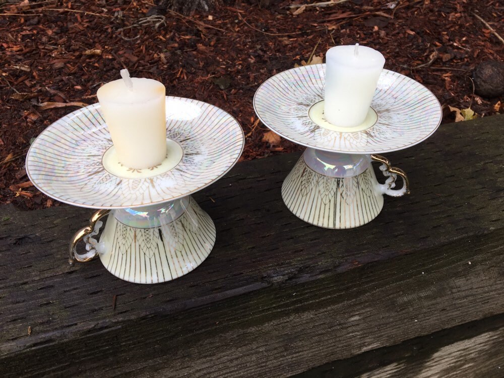 Tea Cup Candle Holder Set Table Decor Gold Candle Dishes Etsy