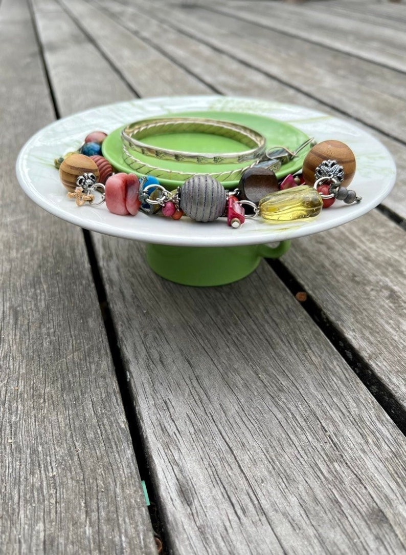 Green White Ring Dish Jewelry Holder Tiered Plate Trinket Etsy