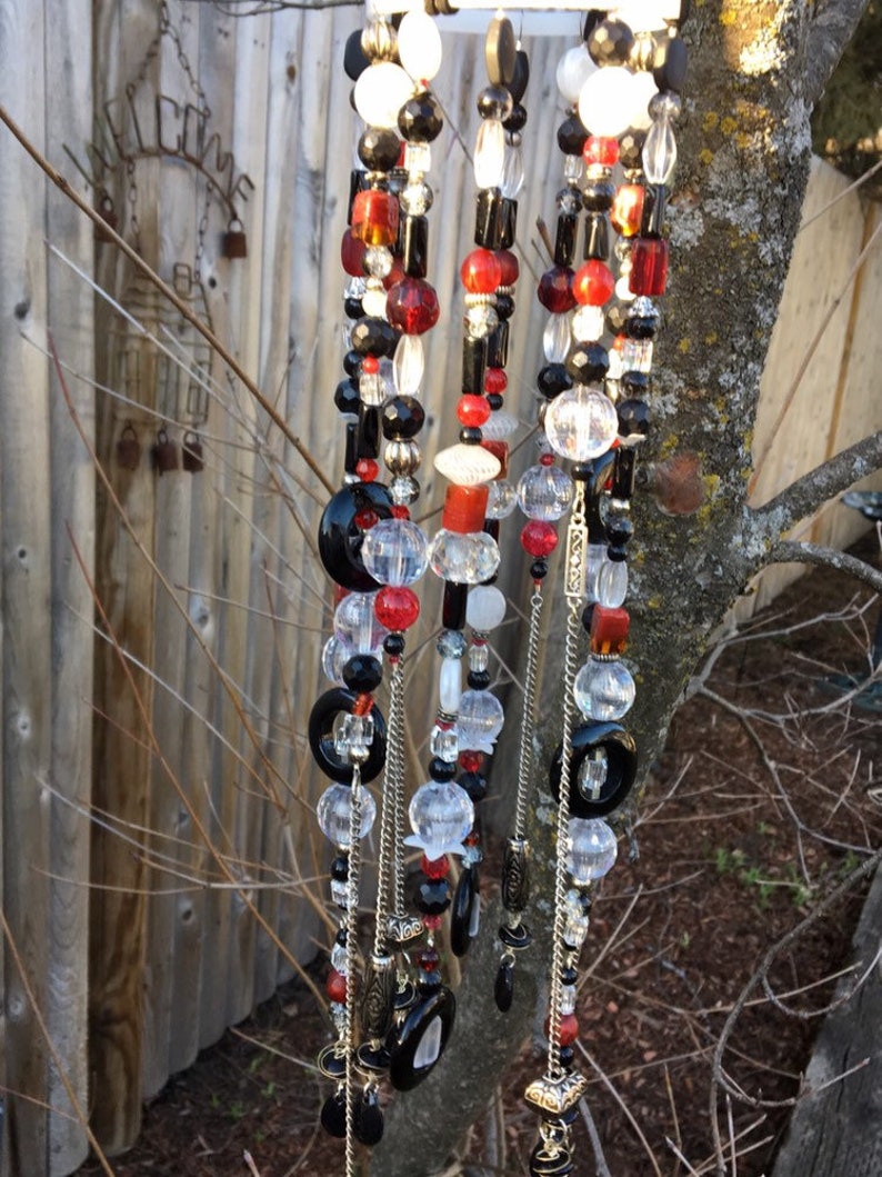Black Red Crystal Wind Chime Mobile Hanging Bead Art Window Etsy