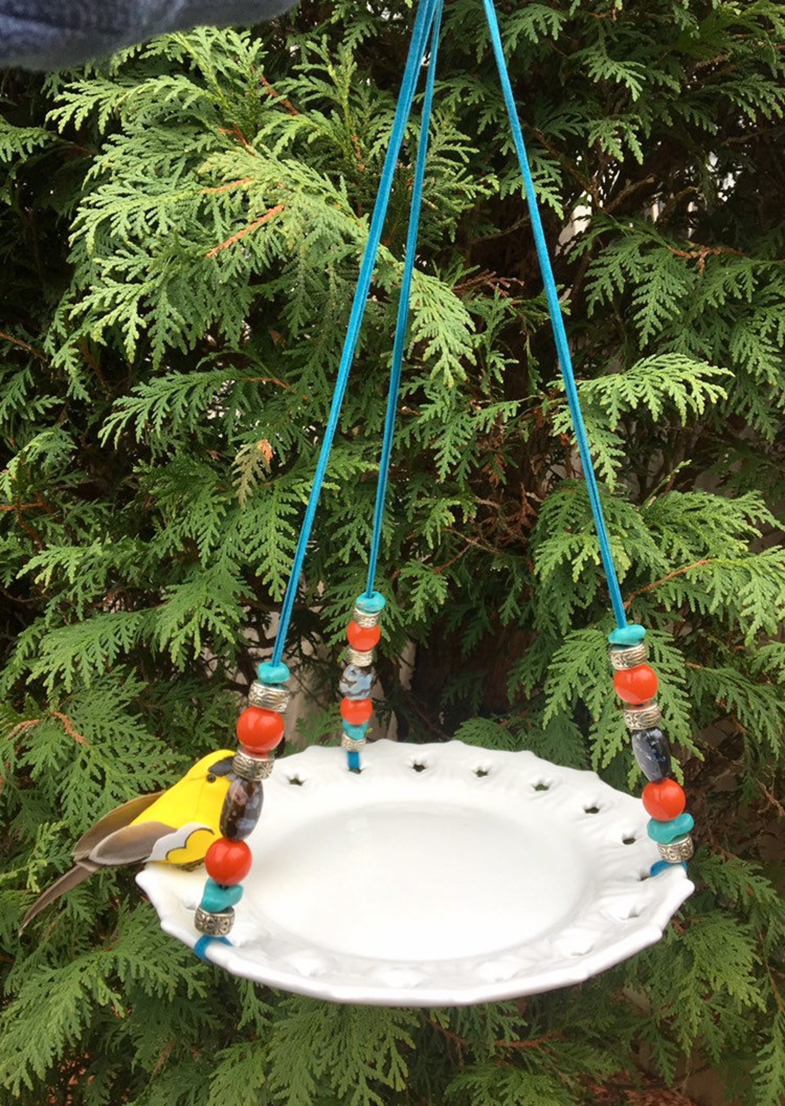 Upcycled Dish Bird Feeder Hanging Plate Feeder Potpourri Etsy