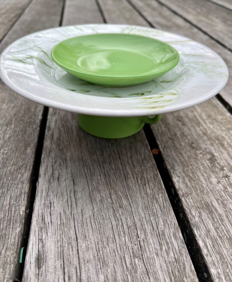 Green White Ring Dish Jewelry Holder Tiered Plate Trinket Etsy