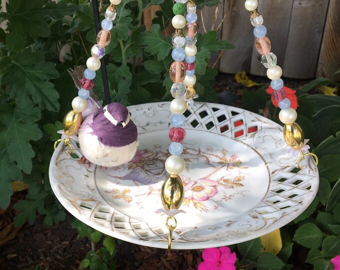 Vintage Plate Bird Feeder, Upcycled Dish Bird Feeder, Hanging Planter