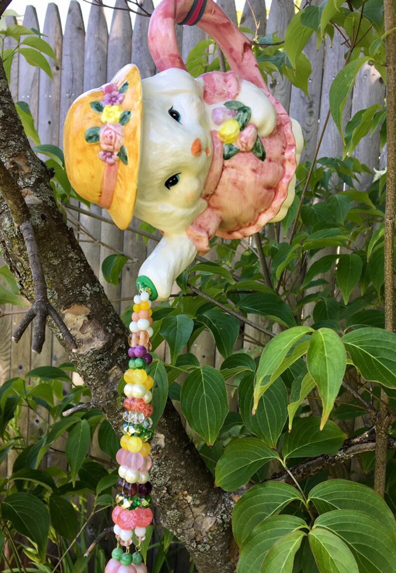 Bunny Tea Pot Decoration Hanging Kitchen Art White Rabbit Etsy