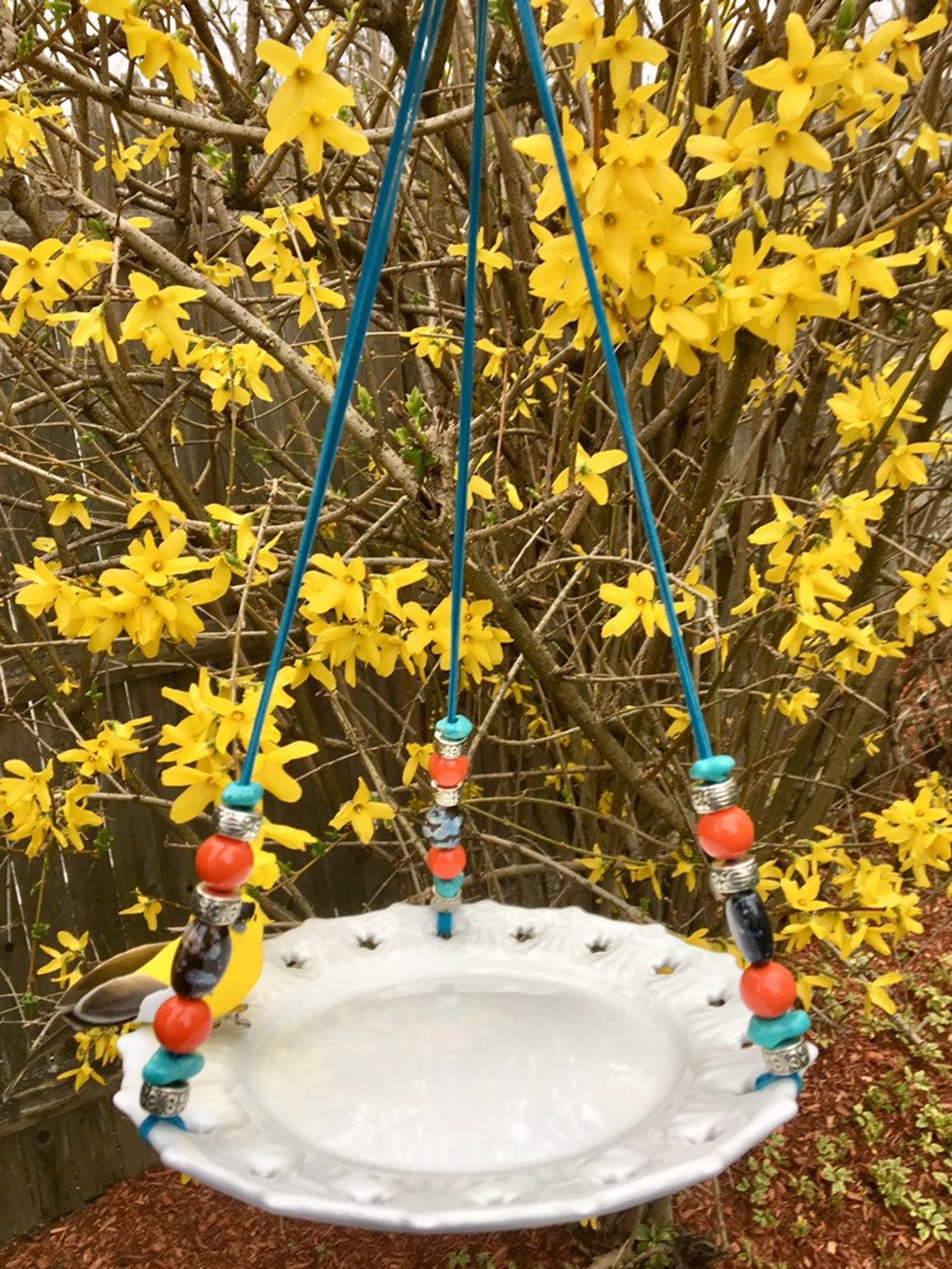 Upcycled Ceramic Dish Bird Feeder Hanging Plate Feeder Etsy
