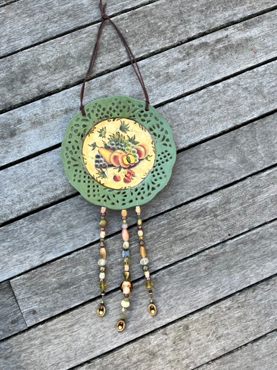 Upcycled Plate Wall Hanging Decorative Fruit Plate Hanging Etsy