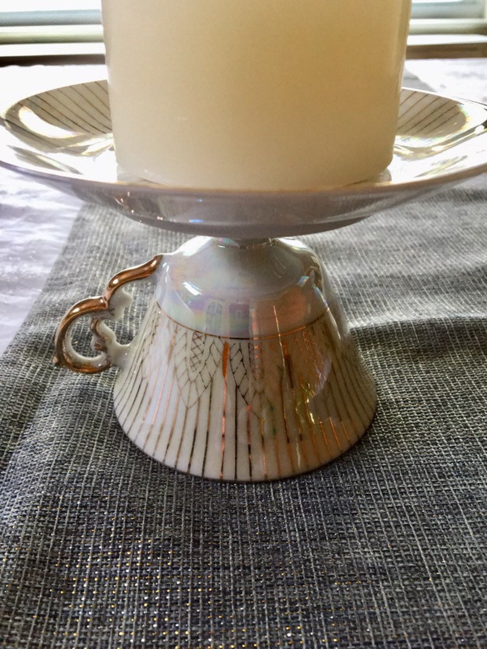 Tea Cup Candle Holder Set Table Decor Gold Candle Dishes Etsy