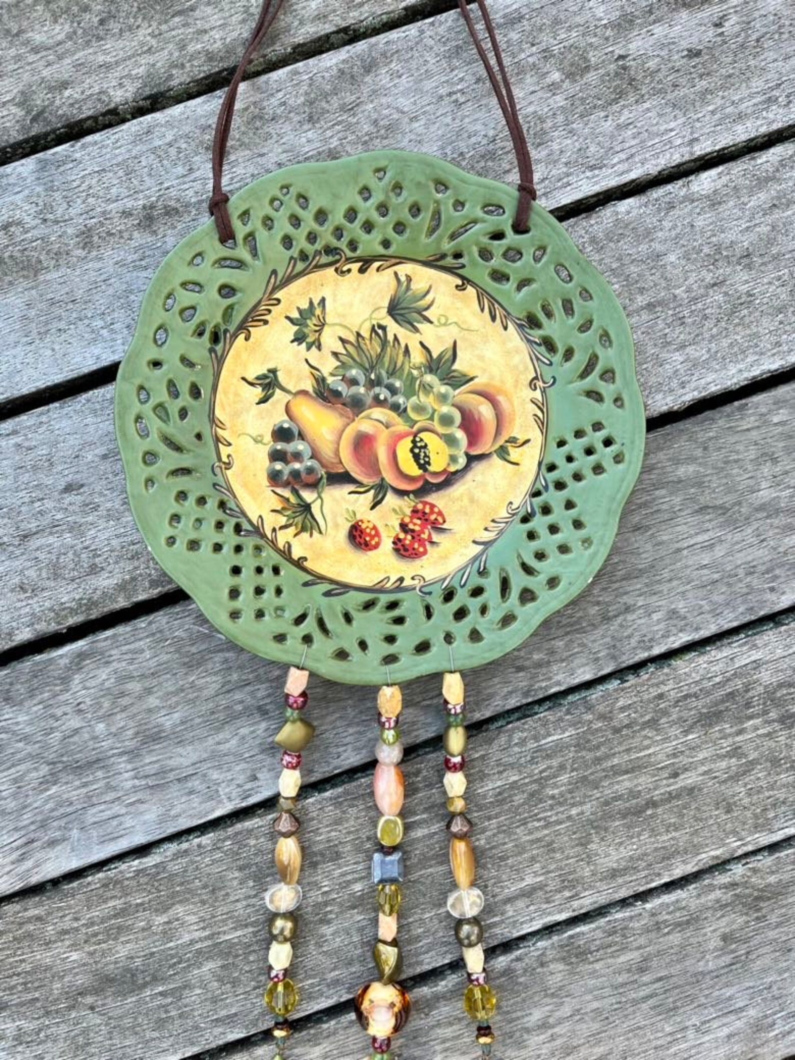 Upcycled Plate Wall Hanging Decorative Fruit Plate Hanging Etsy