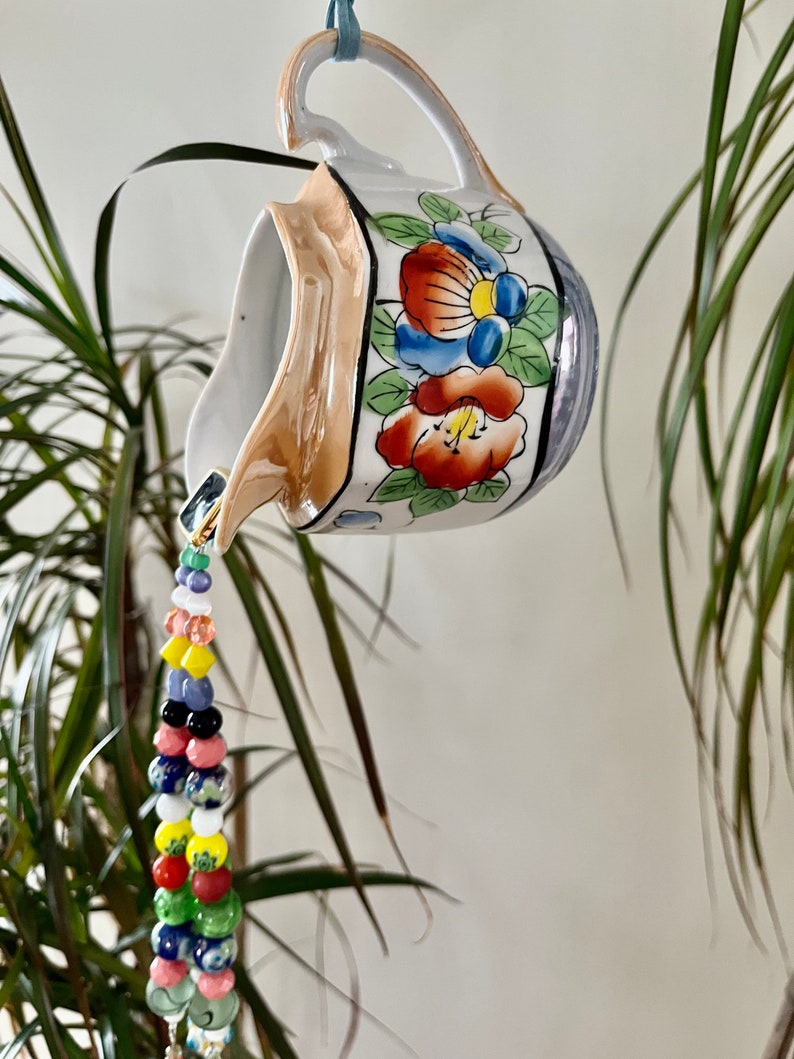 Hanging Yard Art Garden Decoration Pouring Beads Upcycled Etsy
