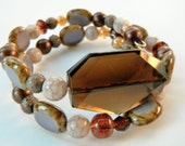 Brown Amber Chunky Beaded Bracelet, Memory Wire Wrap Bracelet, Layered Stacked Bracelet, Earth Tone Chunky Bracelet, Gift Idea, Fall Jewelry