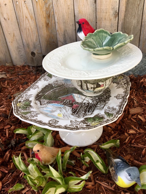 Repurposed Dish Bird Feeder Vintage Plate Bird Feeder Tea Etsy