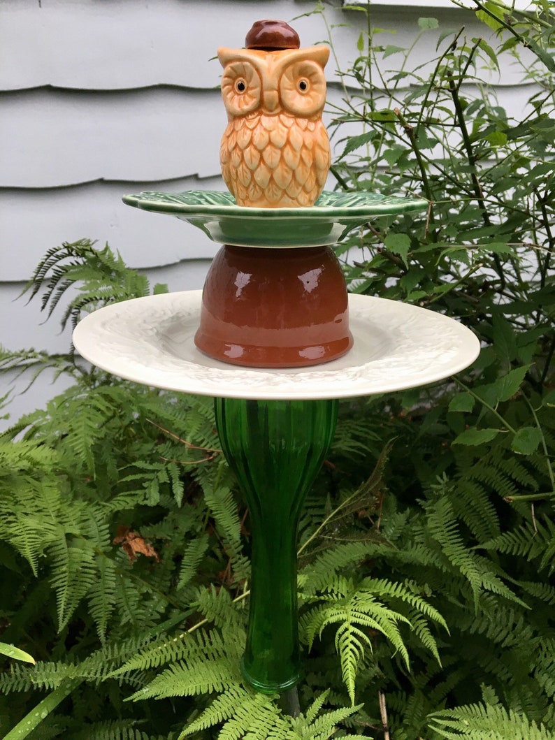 Owl Bird Feeder Ceramic Dish Bird Feeder Repurposed Etsy