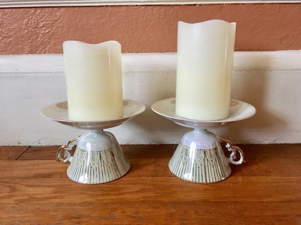 Tea Cup Candle Holder Set Table Decor Gold Candle Dishes Etsy