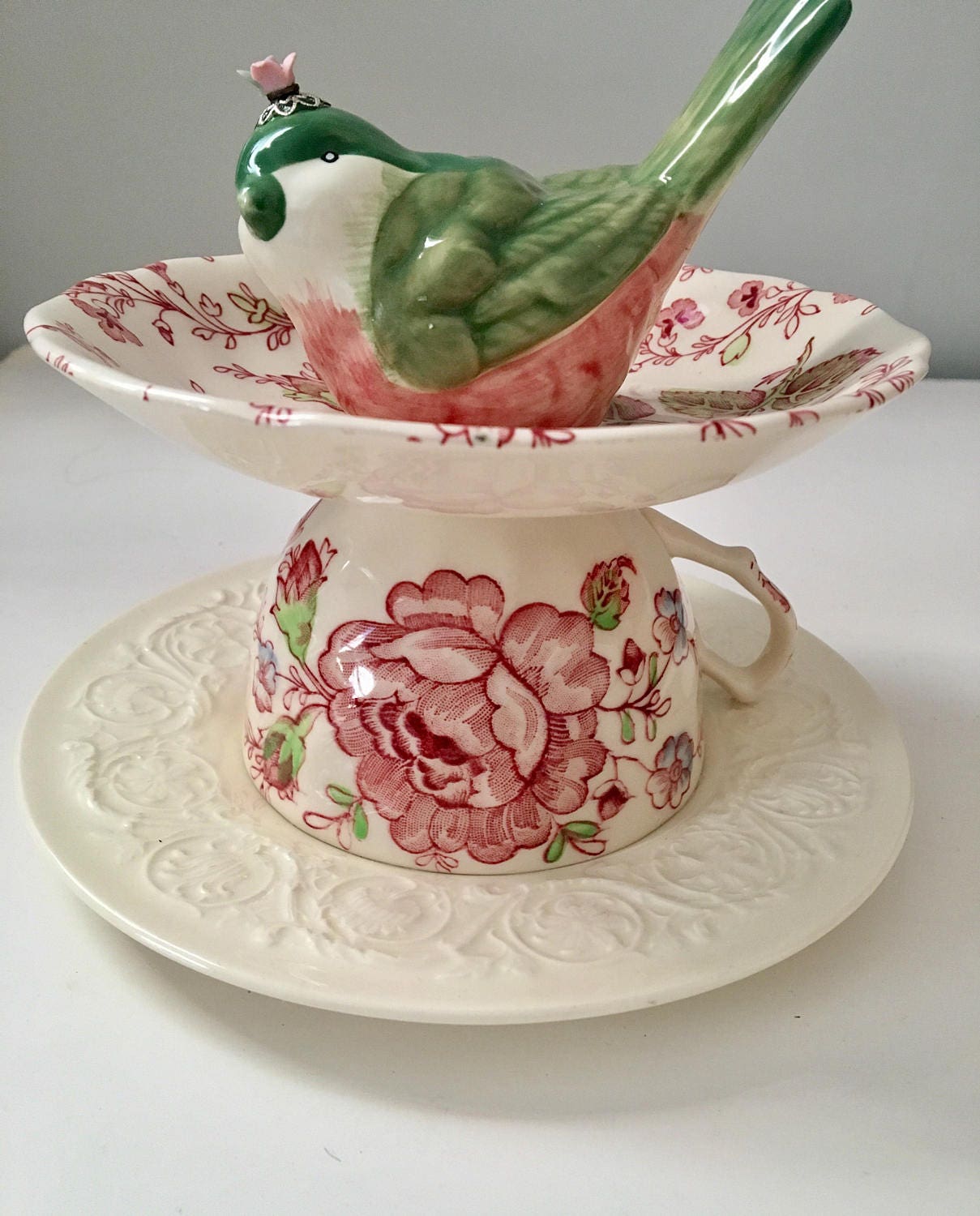 Upcycled Bird Trinket Dish Repurposed Tea Cup Jewelry Holder Etsy