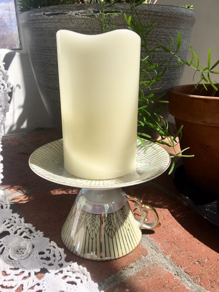 Tea Cup Candle Holder Set Table Decor Gold Candle Dishes Etsy