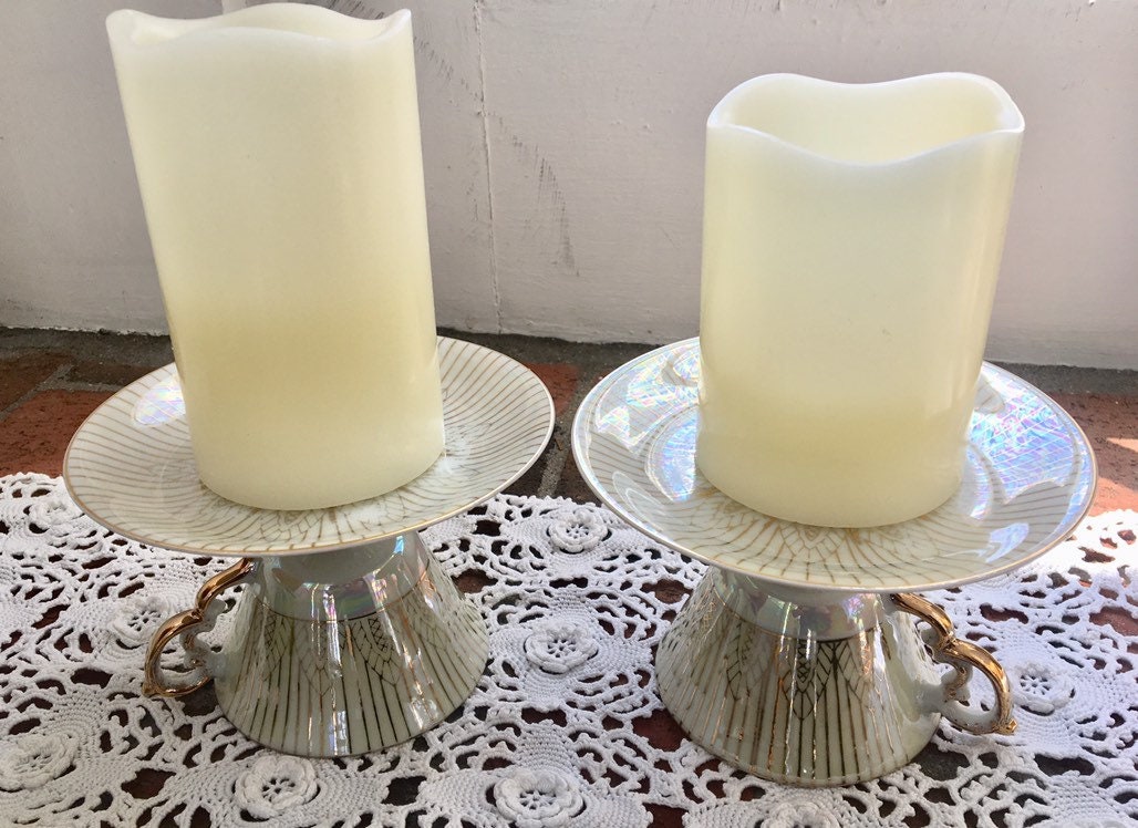 Tea Cup Candle Holder Set Table Decor Gold Candle Dishes Etsy
