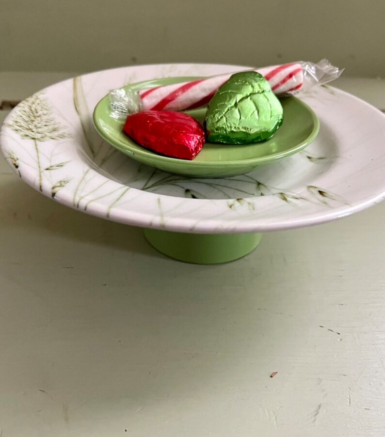 Green White Ring Dish Jewelry Holder Tiered Plate Trinket Etsy