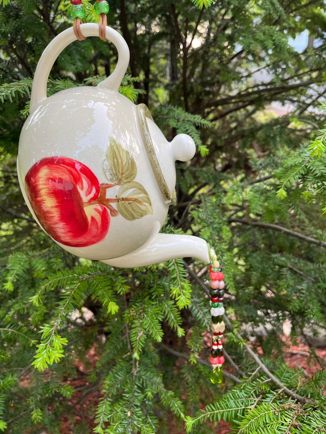 Tea Pot Garden Decoration Red Apple Tea Pot Upcycled Yard Etsy