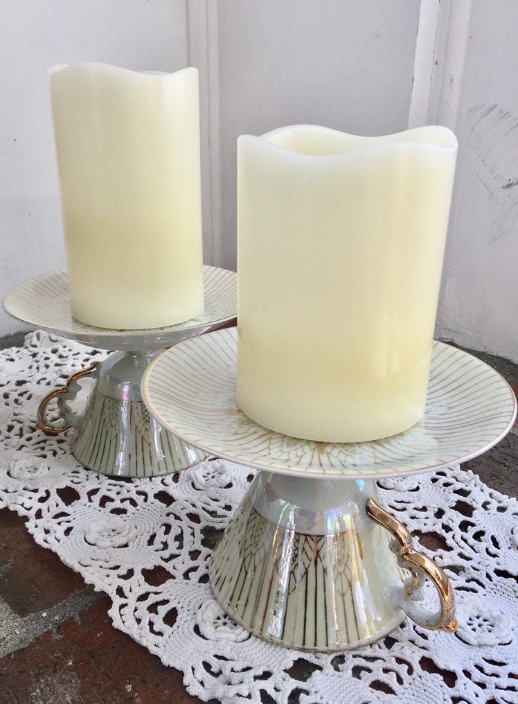 Tea Cup Candle Holder Set Table Decor Gold Candle Dishes Etsy