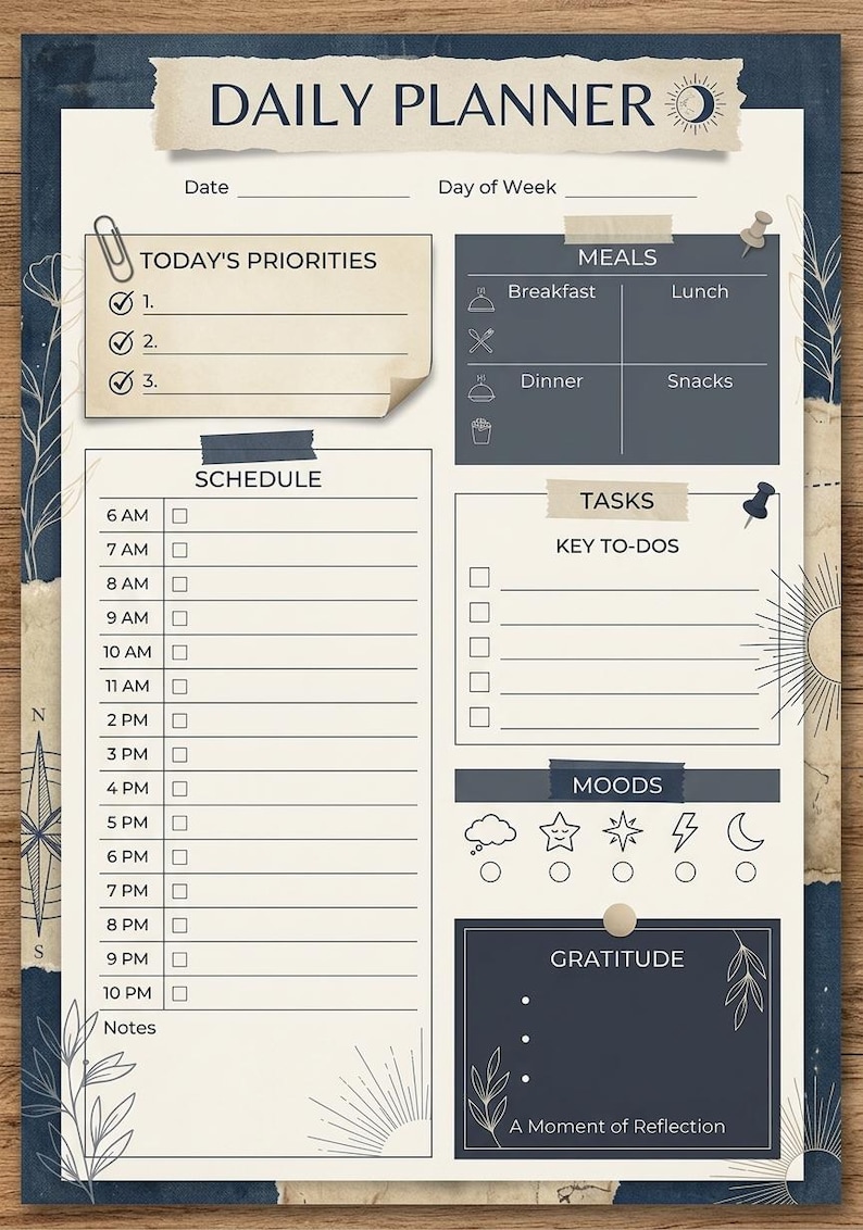 Minimalist Daily Planner PDF, Hourly Schedule, Mood & Meal Tracker ...