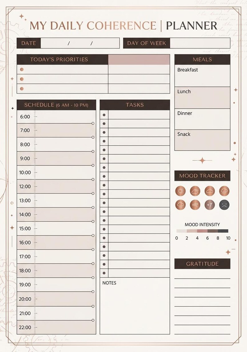 Minimalist Daily Planner PDF, Hourly Schedule, Mood &amp; Meal Tracker ...