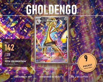 Gholdengo 142/128 Extended Art Binder Page | 30th Celebration IR | 9 Pocket Printable Insert | Standard & Vault X | A4 + Letter