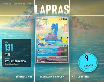 Lapras 131/128 Extended Art Binder Page | 30th Celebration Illustration Rare | 9 Pocket Printable Insert | Standard & Vault X | A4 + Letter