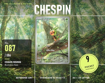 Chespin 087/086 Extended Art Binder Page | Chaos Rising Illustration Rare | 9 Pocket Printable Insert | Standard & Vault X | A4 + Letter
