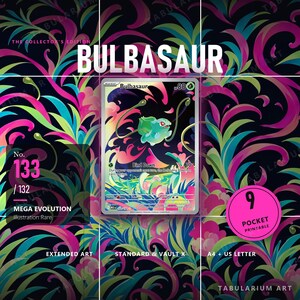 Bulbasaur 133/132 Extended Art Binder Page | Mega Evolution Illustration Rare | 9 Pocket Printable Insert | Standard & Vault X | A4 + Letter